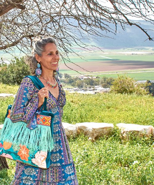 תיק בד גדול פרח כתום