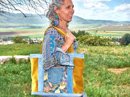 תיק צד מבד קטיפה טרופי